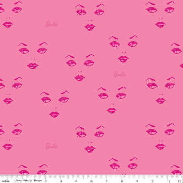 18" End of Bolt - SALE Barbie Faces C9731 Pink - Official Licensed Product - Tone on Tone Barbie Doll - Quilting Cotton Fabric
