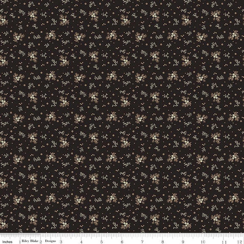 Fat Quarter End of Bolt - SALE Bountiful Autumn Ditsy C10853 Black - Riley Blake - Reproduction Print Flowers Leaves Dots - Quilting Cotton