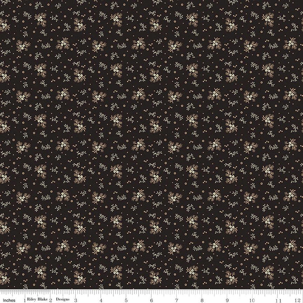 SALE Bountiful Autumn Ditsy C10853 Black - Riley Blake Designs - Reproduction Print Flowers Floral Leaves Dots - Quilting Cotton