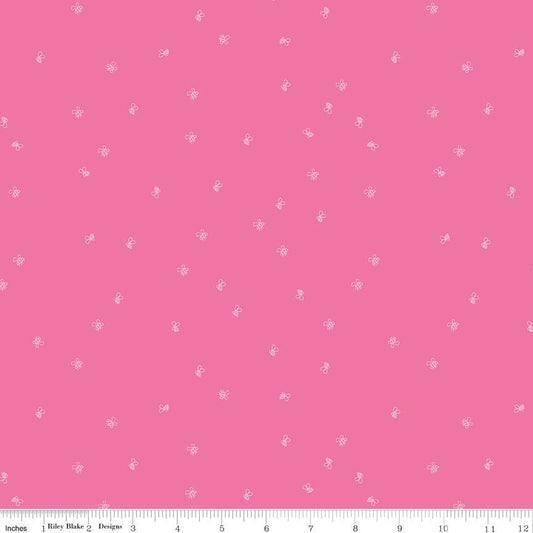 14" End of Bolt Piece - SALE New Dawn Bees C9856 Hot Pink - Riley Blake Designs - Line-Drawn Bees Bee - Quilting Cotton Fabric