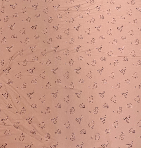 SUPER DEAL BTY! Knit Little One K10436 Shell  - Riley Blake Designs - Outlined Animals Children's Pink - Jersey Knit Cotton Stretch Fabric