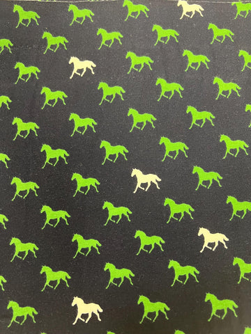 18" End of Bolt - SALE KNIT Derby Day Horses K6871 Navy by Riley Blake - Horse Blue Green White - Jersey KNIT Cotton Spandex Stretch Fabric