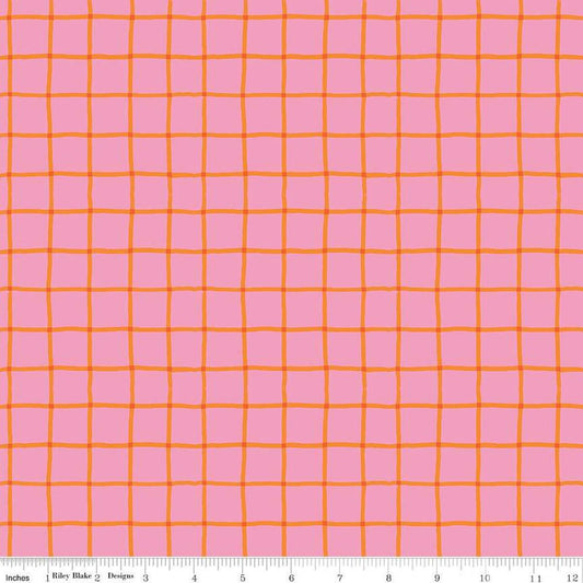 Image of the 100 Aker Woods Picnic Plaid Pink quilting cotton fabric by Jill Howarth for Riley Blake Designs. Features a large plaid orange grid on a pink background.
Cute Little Fabric Shop