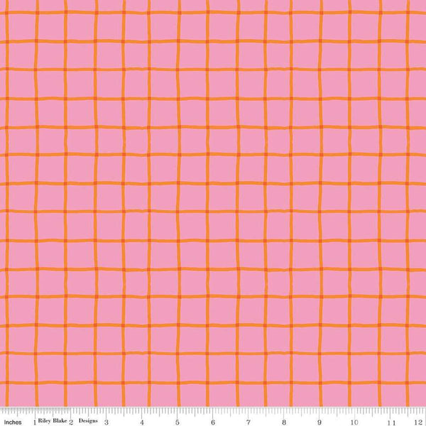 Image of the 100 Aker Woods Picnic Plaid Pink quilting cotton fabric by Jill Howarth for Riley Blake Designs. Features a large plaid orange grid on a pink background.
Cute Little Fabric Shop