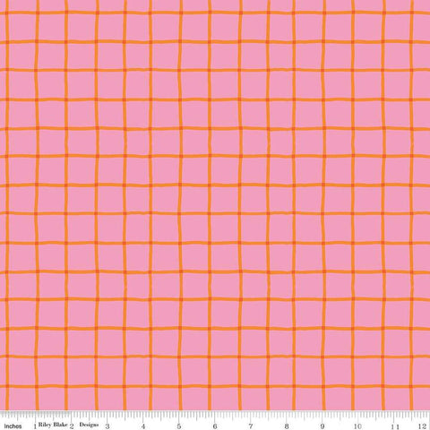 Image of the 100 Aker Woods Picnic Plaid Pink quilting cotton fabric by Jill Howarth for Riley Blake Designs. Features a large plaid orange grid on a pink background.
Cute Little Fabric Shop