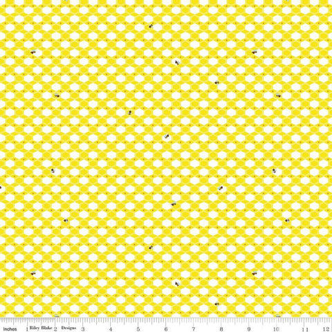 Image of the 100 Aker Woods Honey Hex Yellow quilting cotton fabric by Jill Howarth for Riley Blake Designs. Features honeycomb and an occasional bumble bee on a yellow background.
Cute Little Fabric Shop