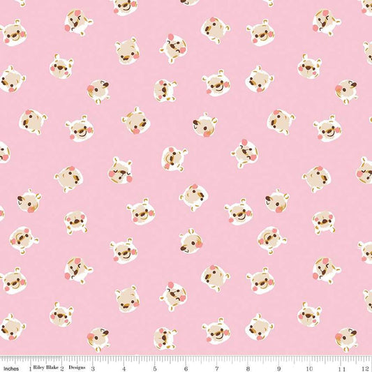 Image of the 100 Aker Woods Pooh Brain Pink quilting cotton fabric by Jill Howarth for Riley Blake Designs. Features tossed Winnie the Pooh heads on a pink background.
Cute Little Fabric Shop
