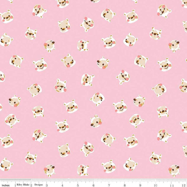 Image of the 100 Aker Woods Pooh Brain Pink quilting cotton fabric by Jill Howarth for Riley Blake Designs. Features tossed Winnie the Pooh heads on a pink background.
Cute Little Fabric Shop