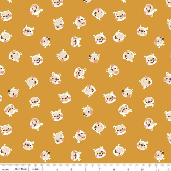 Image of the 100 Aker Woods Pooh Brain Gold quilting cotton fabric by Jill Howarth for Riley Blake Designs. Features tossed Winnie the Pooh heads on a gold background.
Cute Little Fabric Shop