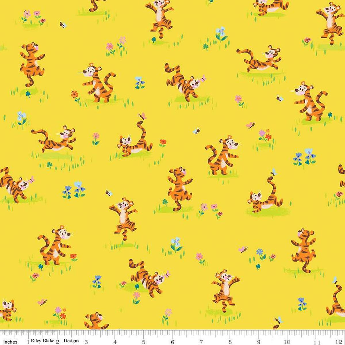 Image of the 100 Aker Woods Tigger Bounce Yellow quilting cotton fabric by Jill Howarth for Riley Blake Designs. Features Tigger bouncing around flowers on a yellow background.
Cute Little Fabric Shop