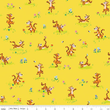 Image of the 100 Aker Woods Tigger Bounce Yellow quilting cotton fabric by Jill Howarth for Riley Blake Designs. Features Tigger bouncing around flowers on a yellow background.
Cute Little Fabric Shop