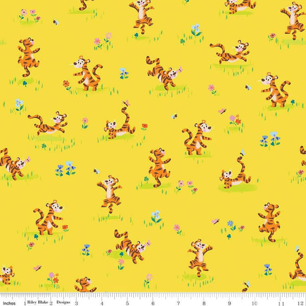 Image of the 100 Aker Woods Tigger Bounce Yellow quilting cotton fabric by Jill Howarth for Riley Blake Designs. Features Tigger bouncing around flowers on a yellow background.
Cute Little Fabric Shop