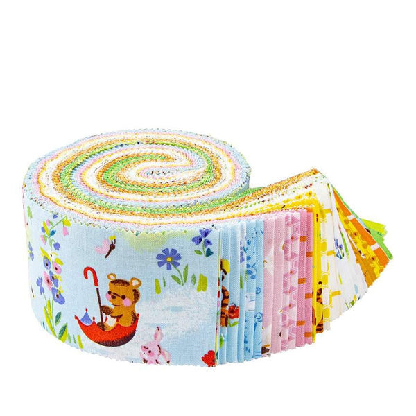 Image of the 100 Aker Woods Rolie Polie with quilting cotton fabric by Jill Howarth for Riley Blake Designs. Features  Winnie the Pooh and friends on bright colors. 
Cute Little Fabric Shop