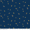 Image of the Honey Bees and Flowers Please Bees Navy quilting cotton fabric by Tara Reed for Riley Blake Designs. Features small bees scattered on a dark blue background. 
Cute Little Fabric Shop