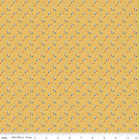 Image of the Always in Season Fun & Games Yellow quilting cotton fabric by American Jane for Riley Blake Designs. Features scattered x&#39;s and o&#39;s on a yellow background. 
Cute Little Fabric Shop