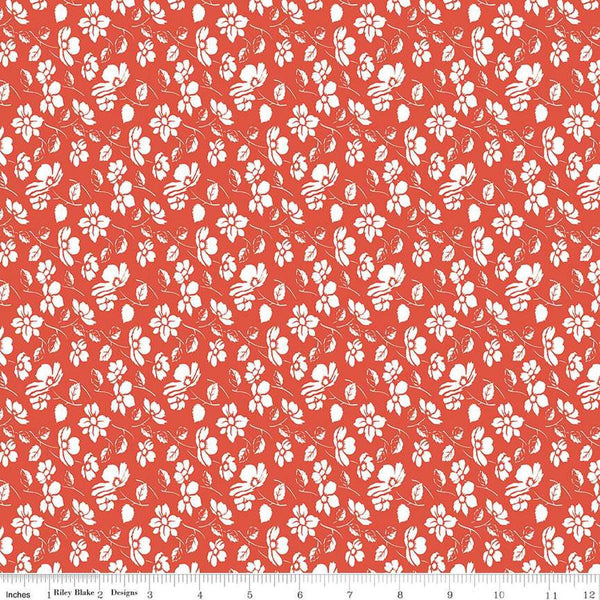 Image of the Always in Season Mono Floral Red quilting cotton fabric by American Jane for Riley Blake Designs. Features white floral sprigs on a red background. 
Cute Little Fabric Shop