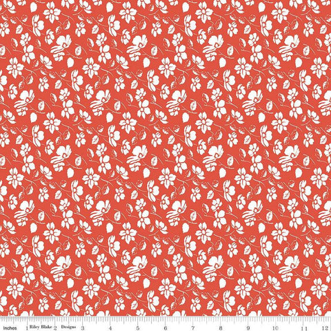 Image of the Always in Season Mono Floral Red quilting cotton fabric by American Jane for Riley Blake Designs. Features white floral sprigs on a red background. 
Cute Little Fabric Shop