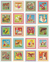 Image of the Always in Season Happy Times quilting cotton panel by American Jane for Riley Blake Designs. Features a patchwork of animals and children in a vintage style. 
Cute Little Fabric Shop