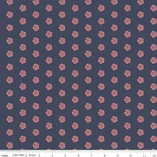 Image of the Mansfield Park Antigua quilting cotton fabric by Riley Blake Designs. Features small flowers scattered on a dark indigo background. 
Cute Little Fabric Shop