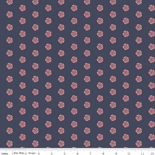 Image of the Mansfield Park Antigua quilting cotton fabric by Riley Blake Designs. Features small flowers scattered on a dark indigo background. 
Cute Little Fabric Shop