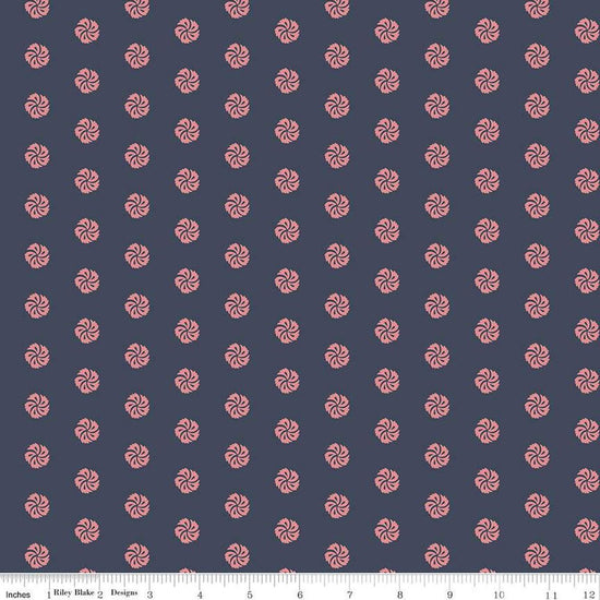Image of the Mansfield Park Antigua quilting cotton fabric by Riley Blake Designs. Features small flowers scattered on a dark indigo background. 
Cute Little Fabric Shop