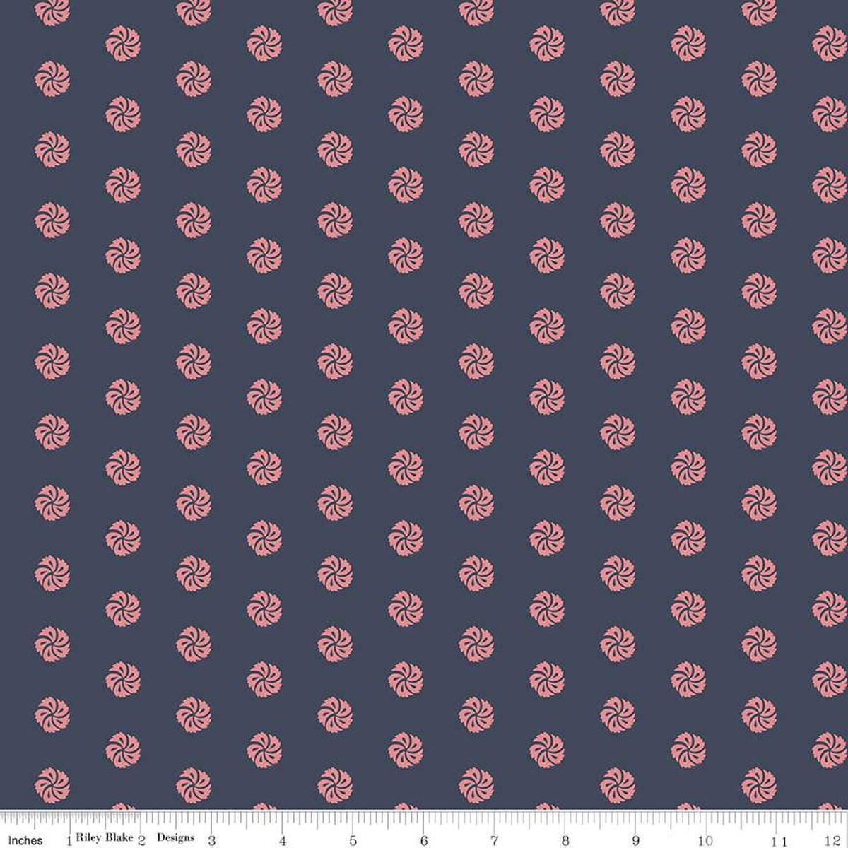 Image of the Mansfield Park Antigua quilting cotton fabric by Riley Blake Designs. Features small flowers scattered on a dark indigo background. 
Cute Little Fabric Shop