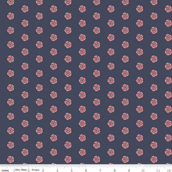Image of the Mansfield Park Antigua quilting cotton fabric by Riley Blake Designs. Features small flowers scattered on a dark indigo background. 
Cute Little Fabric Shop