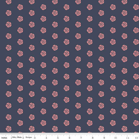 Image of the Mansfield Park Antigua quilting cotton fabric by Riley Blake Designs. Features small flowers scattered on a dark indigo background. 
Cute Little Fabric Shop