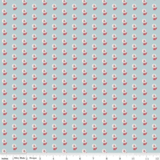 Image of the Mansfield Park Price quilting cotton fabric by Riley Blake Designs. Features  abstract shapes on a light blue background. 
Cute Little Fabric Shop