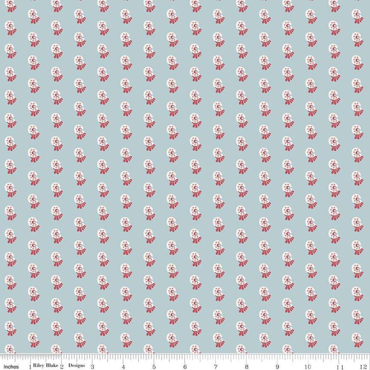 Image of the Mansfield Park Price quilting cotton fabric by Riley Blake Designs. Features  abstract shapes on a light blue background. 
Cute Little Fabric Shop