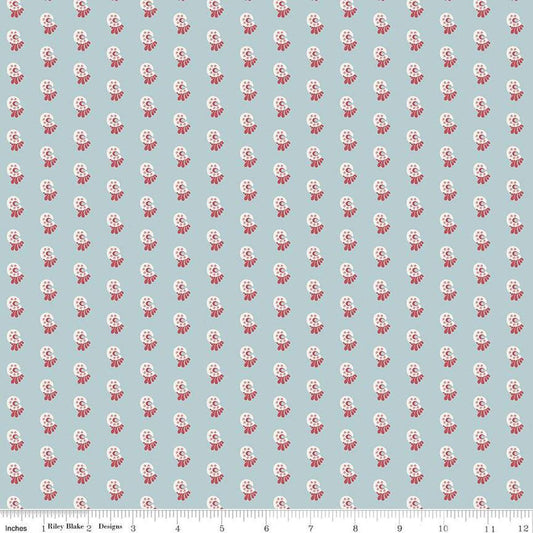 Image of the Mansfield Park Price quilting cotton fabric by Riley Blake Designs. Features  abstract shapes on a light blue background. 
Cute Little Fabric Shop