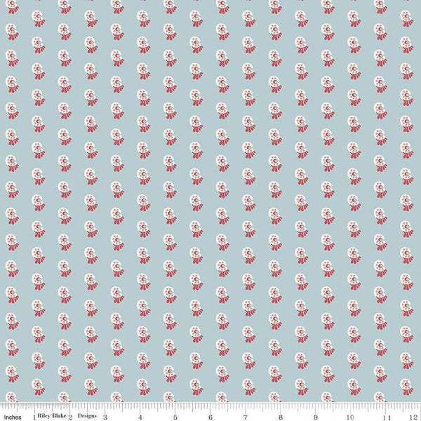 Image of the Mansfield Park Price quilting cotton fabric by Riley Blake Designs. Features  abstract shapes on a light blue background. 
Cute Little Fabric Shop