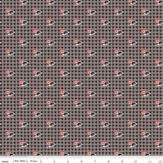 Image of the Mansfield Park Sotherton Court quilting cotton fabric by Riley Blake Designs. Features abstract flowers on a pattered brown background. 
Cute Little Fabric Shop
