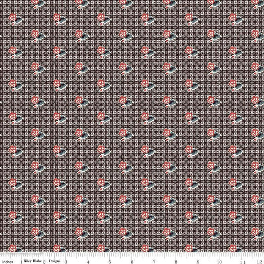 Image of the Mansfield Park Sotherton Court quilting cotton fabric by Riley Blake Designs. Features abstract flowers on a pattered brown background. 
Cute Little Fabric Shop