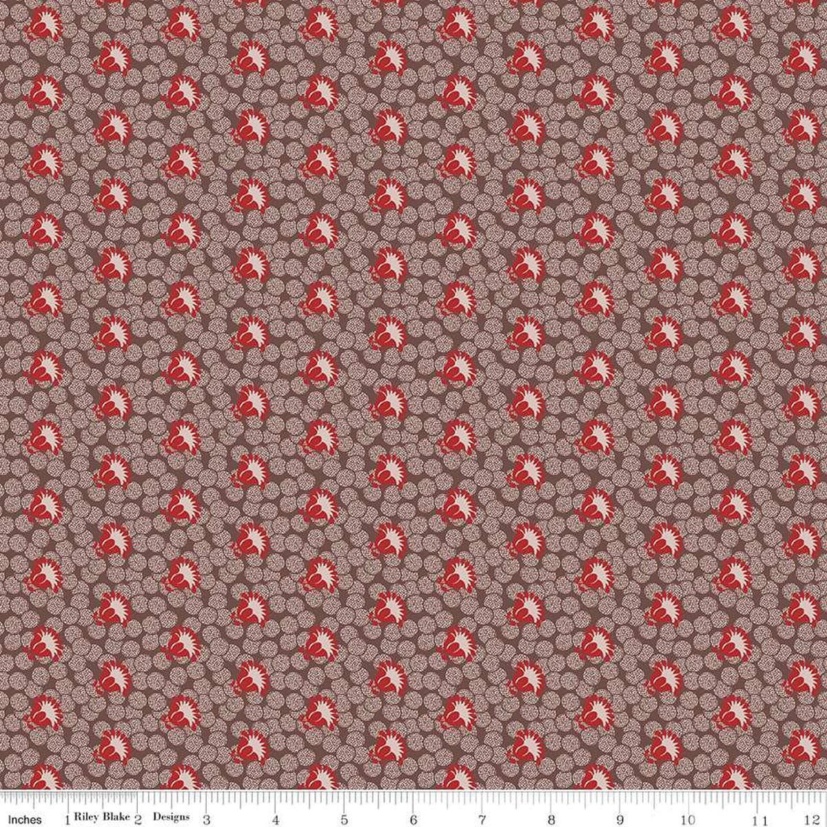 Image of the Mansfield Park Sir Thomas quilting cotton fabric by Riley Blake Designs. Features abstract shapes on a pattered brown background. 
Cute Little Fabric Shop