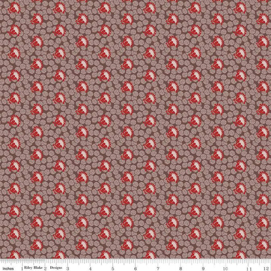 Image of the Mansfield Park Sir Thomas quilting cotton fabric by Riley Blake Designs. Features abstract shapes on a pattered brown background. 
Cute Little Fabric Shop