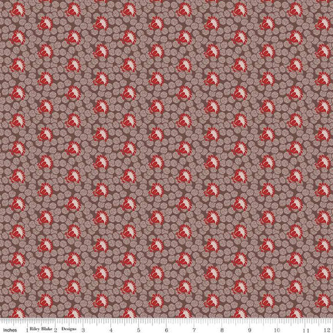 Image of the Mansfield Park Sir Thomas quilting cotton fabric by Riley Blake Designs. Features abstract shapes on a pattered brown background. 
Cute Little Fabric Shop