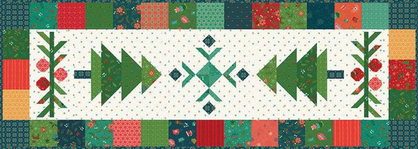 Image of the Under the Pines Runner Quilt Kit Box by Heather Peterson by Riley Blake Designs. Features pine trees on a cream background. 
Cute Little Fabric Shop