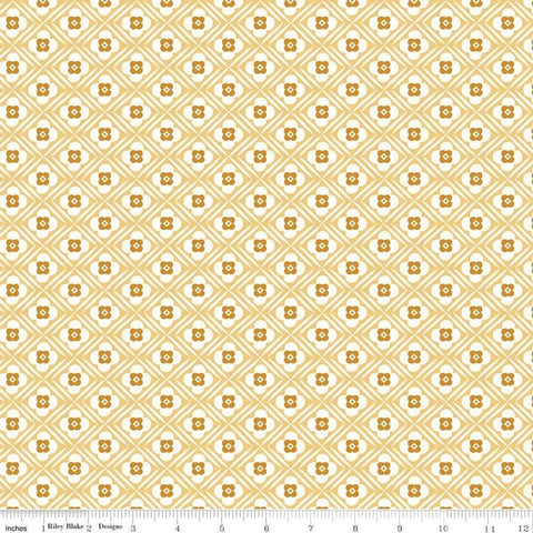 Image of the Granny Chic Hugs Yellow quilting cotton fabric by Lori Holt by Riley Blake Designs. Features flowers on a geometric background on an yellow background.
Cute Little Fabric Shop