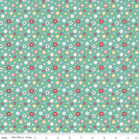 Image of the Vintage Happy 2 Blossoms Sea Glass quilting cotton fabric by Lori Holt for Riley Blake Designs. Features scattered blossoms on a light mint background.  
Cute Little Fabric Shop