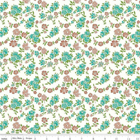 Image of the Granny Chic Sheets Teal quilting cotton fabric by Lori Holt by Riley Blake Designs. Features teal flowers on an white background.
Cute Little Fabric Shop