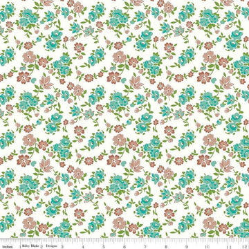 Image of the Granny Chic Sheets Teal quilting cotton fabric by Lori Holt by Riley Blake Designs. Features teal flowers on an white background.
Cute Little Fabric Shop