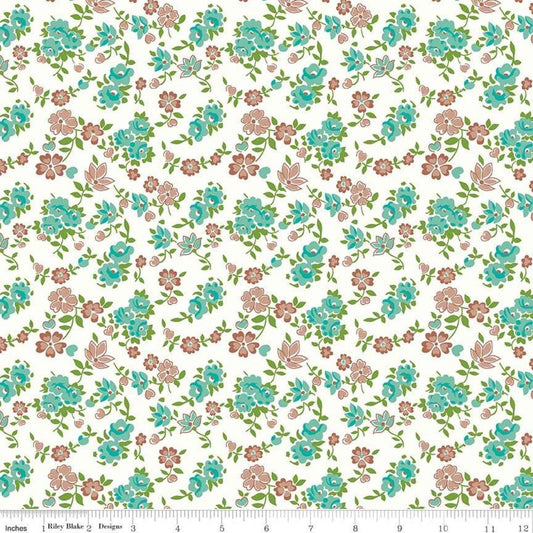 Image of the Granny Chic Sheets Teal quilting cotton fabric by Lori Holt by Riley Blake Designs. Features teal flowers on an white background.
Cute Little Fabric Shop