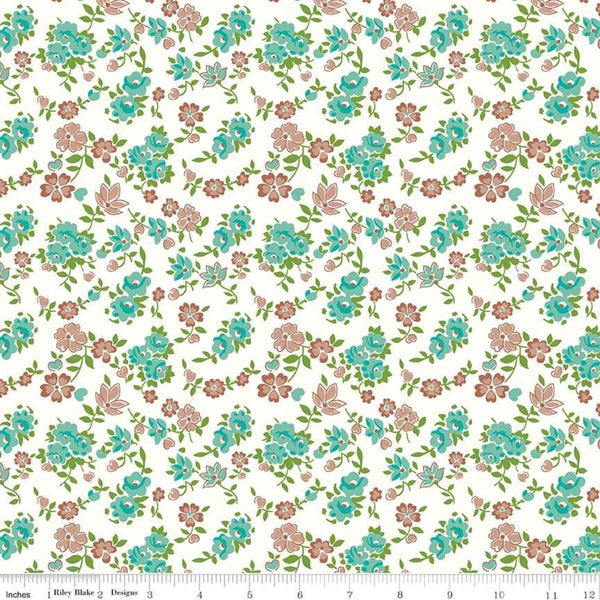 Image of the Granny Chic Sheets Teal quilting cotton fabric by Lori Holt by Riley Blake Designs. Features teal flowers on an white background.
Cute Little Fabric Shop