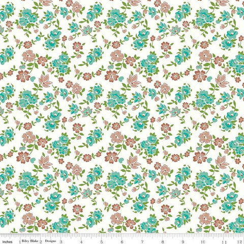 Image of the Granny Chic Sheets Teal quilting cotton fabric by Lori Holt by Riley Blake Designs. Features teal flowers on an white background.
Cute Little Fabric Shop