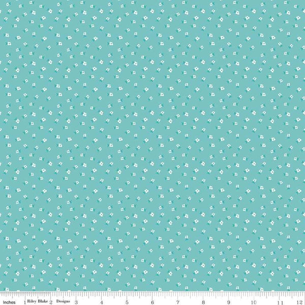 Image of the Granny Chic Blossoms Blue quilting cotton fabric by Lori Holt by Riley Blake Designs. Features small flowers on an aqua background.
Cute Little Fabric Shop