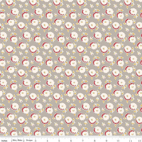 Image of the Cook Book Mums Pewter quilting cotton fabric by Lori Holt for Riley Blake Designs. Features scattered flowers on a tan background. 
Cute Little Fabric Shop