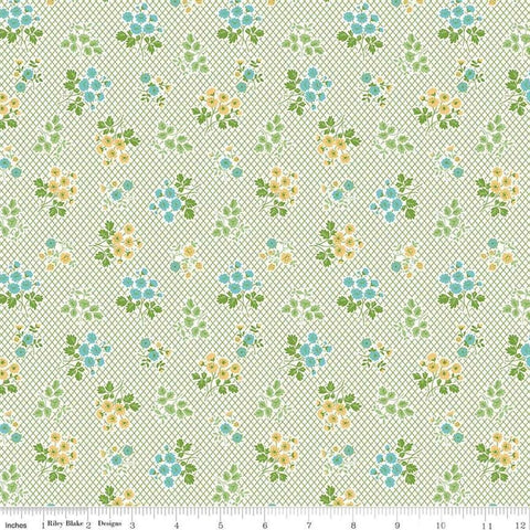 Image of the Granny Chic Bouquet Green quilting cotton fabric by Lori Holt by Riley Blake Designs. Features scattered bouquets of flowers on an white lattice background.
Cute Little Fabric Shop