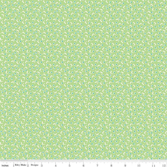Image of the Vintage Happy 2 Tiny Squares Spring Green quilting cotton fabric by Lori Holt for Riley Blake Designs. Features squares and a "V" shape on a pin dot green background.  
Cute Little Fabric Shop