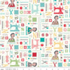Image of the My Happy Place Home Décor Main Cream fabric by Lori Holt for Riley Blake Designs. Features sewing-themed icons on a lightweight canvas fabric. 
Cute Little Fabric Shop